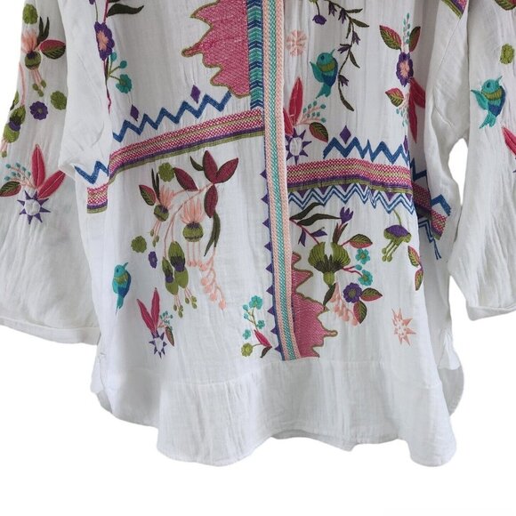 AP.NY New York Embroidered Floral Birds Embroidery Button Front Blouse Top XL - Picture 3 of 11